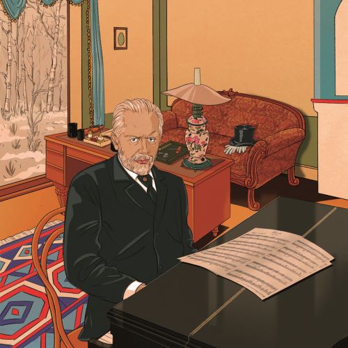 Illustration of Business man with piano
