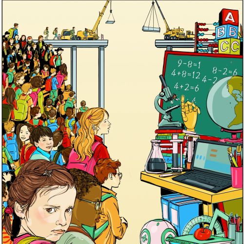 Illustration of diverse children learning science and math by Silke Bachmann