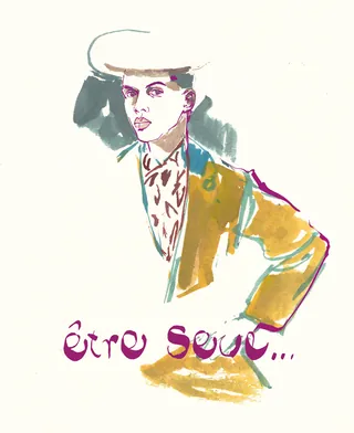 Fashion illustration of a woman in a hat and coat, artwork by Silke Bachmann