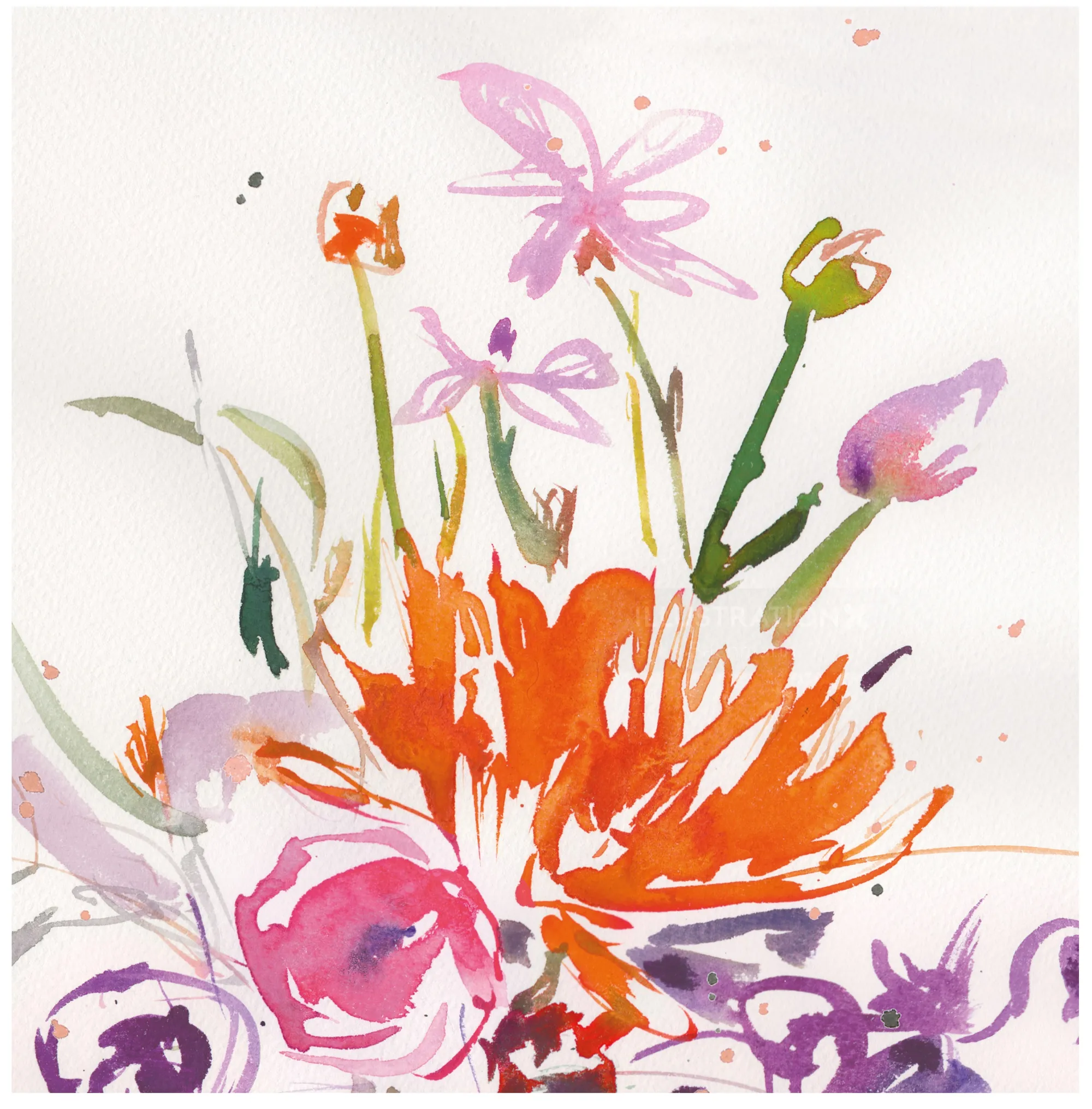 Colorful abstract floral watercolor painting by Silke Bachmann