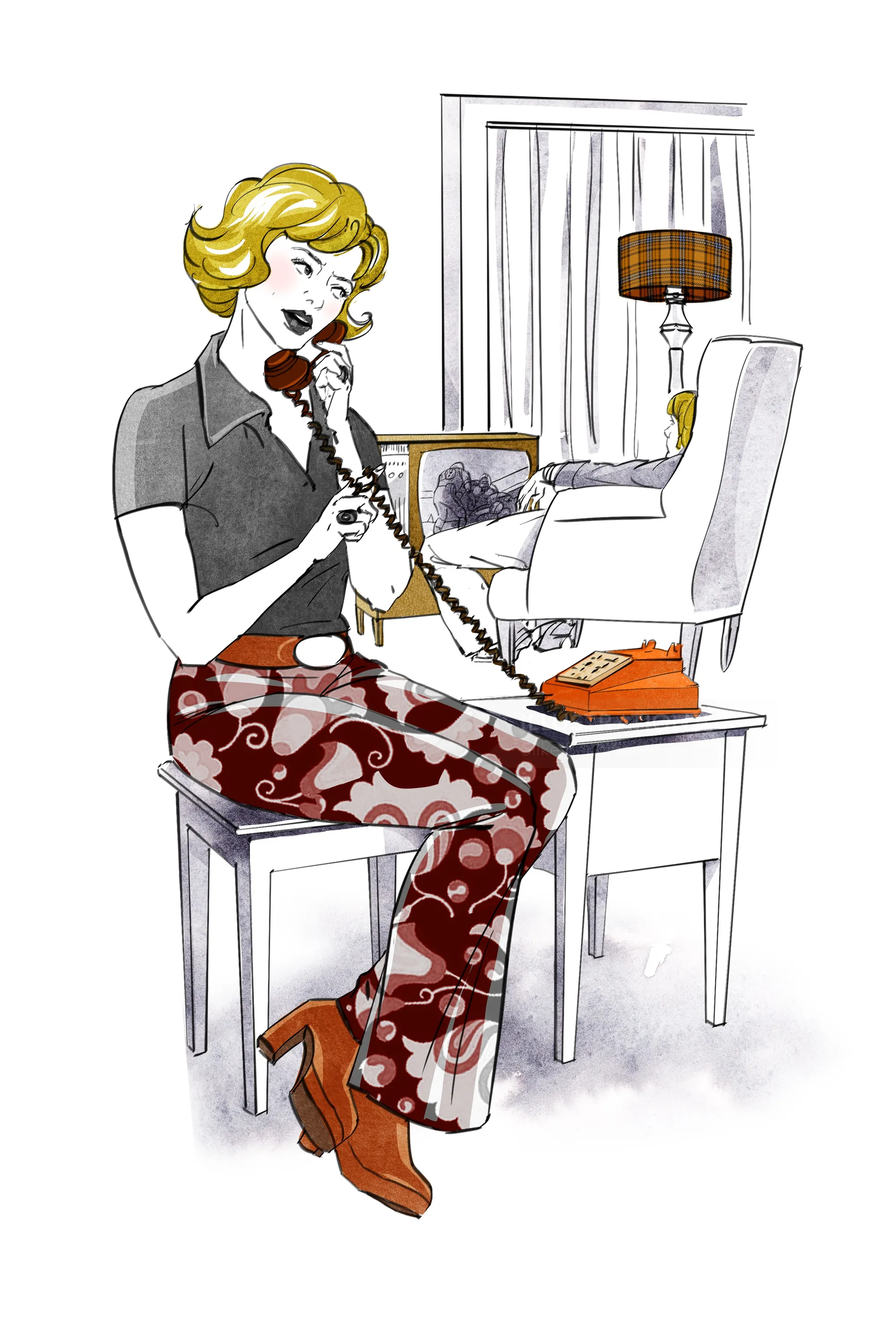 Frau sitzt auf einem Stuhl und telefoniert mit einem alten Wählscheibentelefon (Foto: Silke Bachmann)