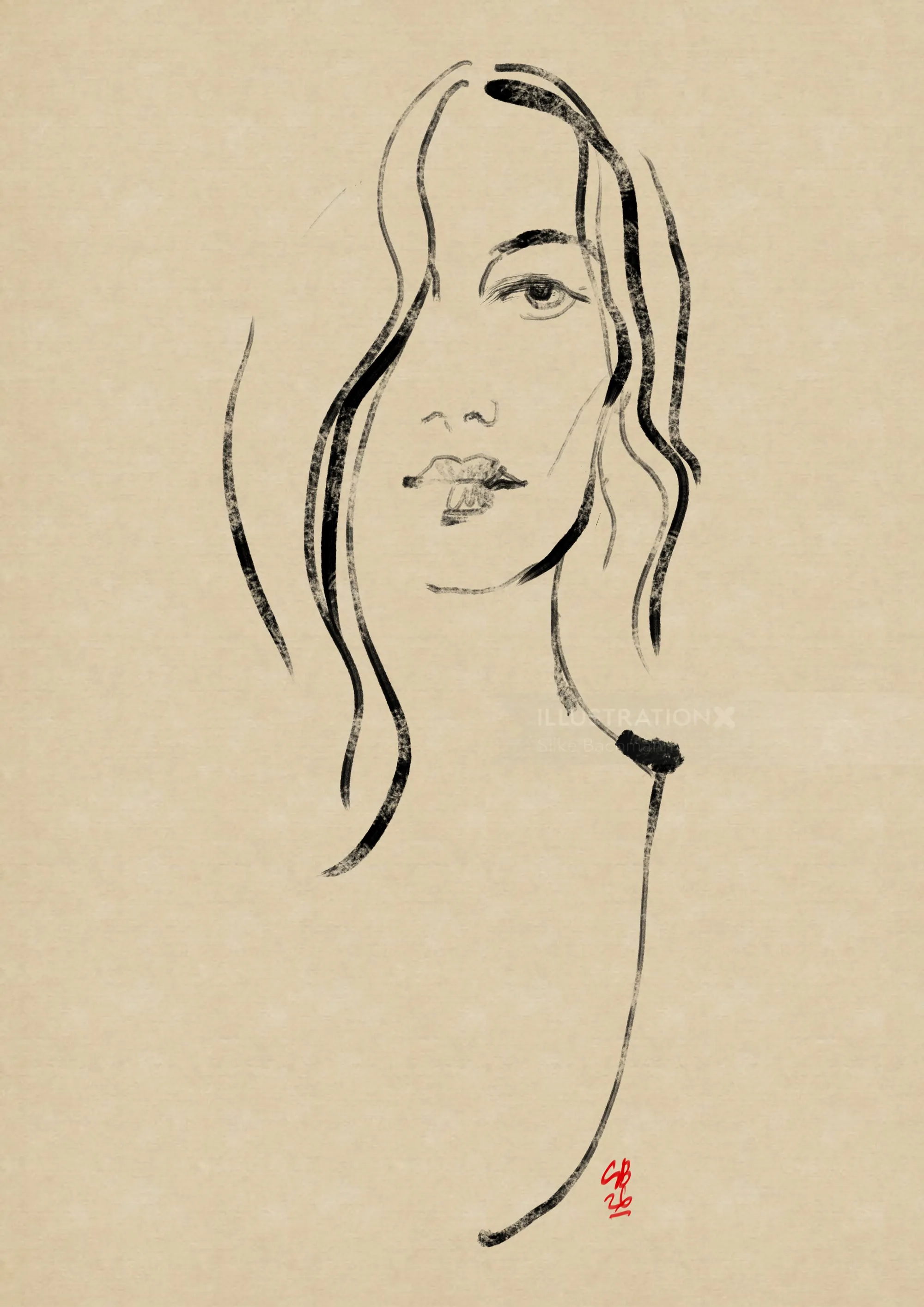 Minimalistisches Linienporträt einer Frau von Silke Bachmann