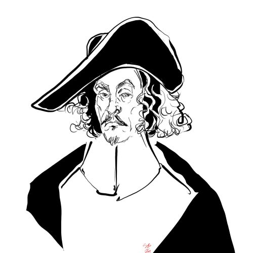 Black and white sketch of a man in a tricorn hat by Silke Bachmann