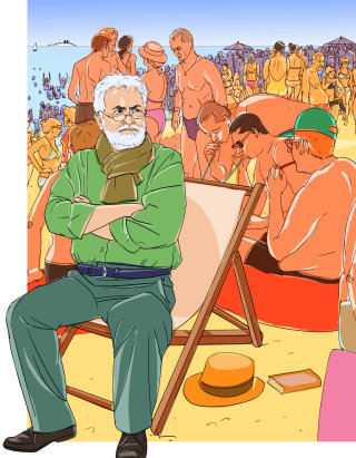 Una ilustración de gente en la playa.