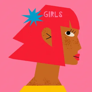 Illustration of a girl with bright red hair and a blue star hairpin