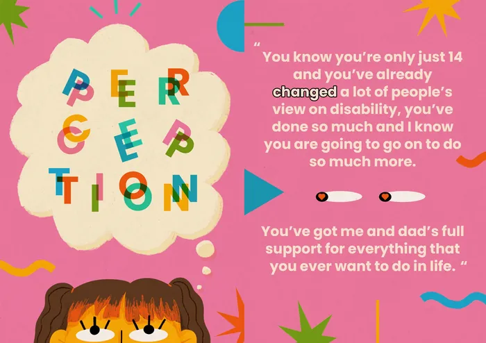 Colorful illustration with autism awareness quotes and cartoon character