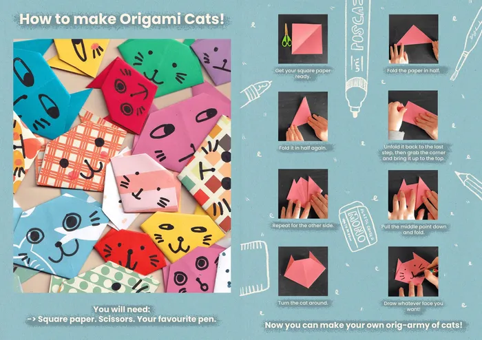 A spread from SMOOCH Magazine on how to create origami cats