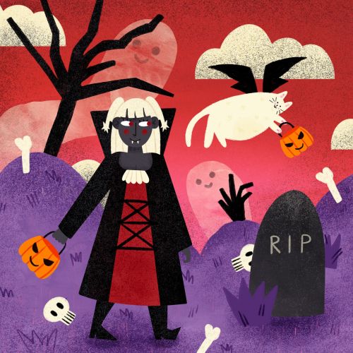 Spooky graveyard cartoon for Peachtober 
