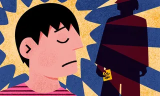 Illustration of a man sensing shadowy figure with mysterious note