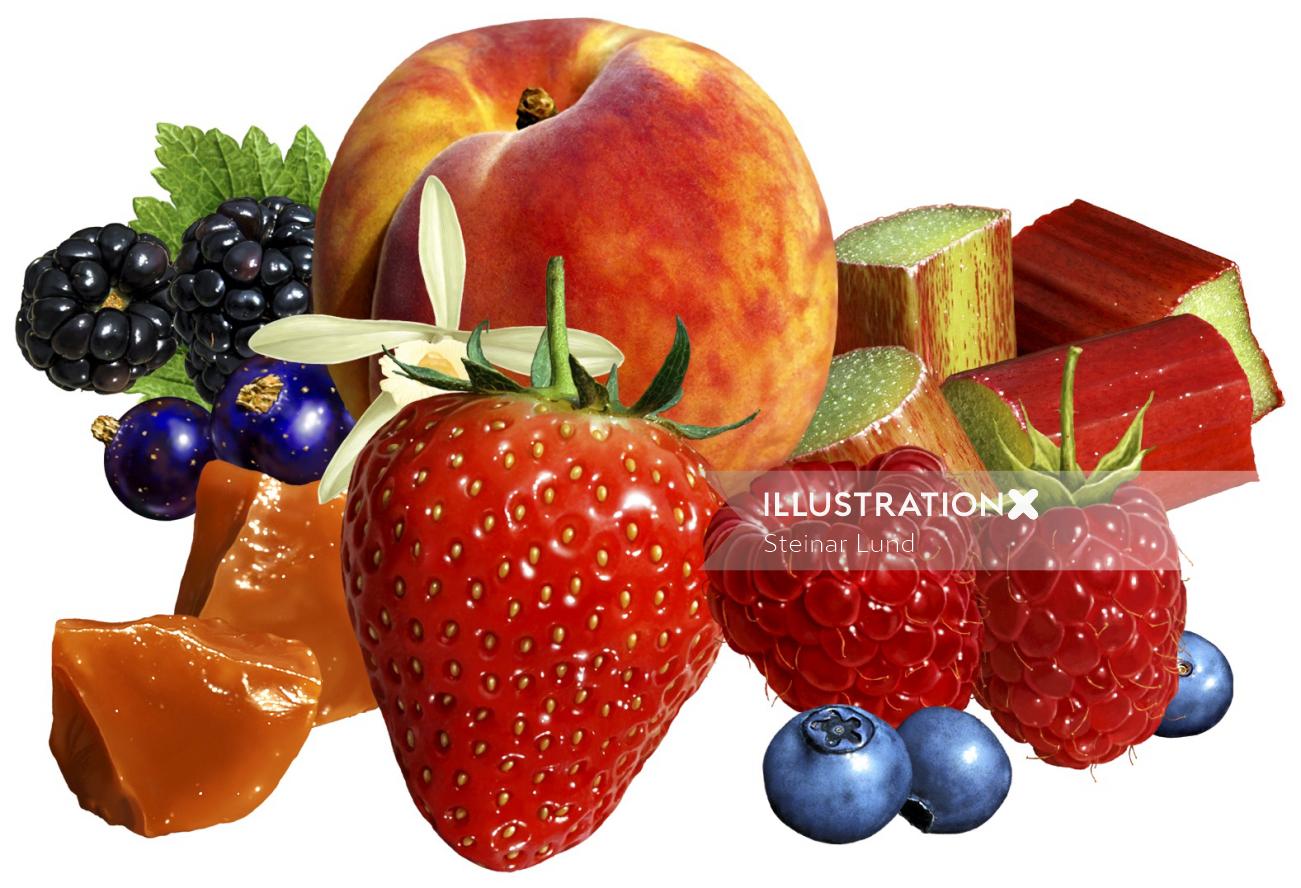 Arte de renderização 3D de frutas