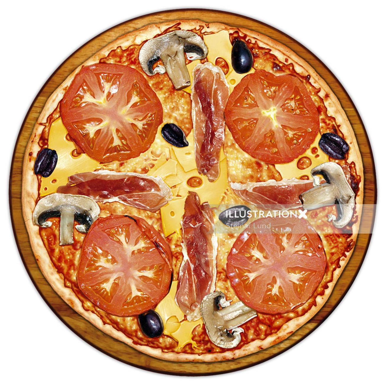 Pintura acrílica de pizza