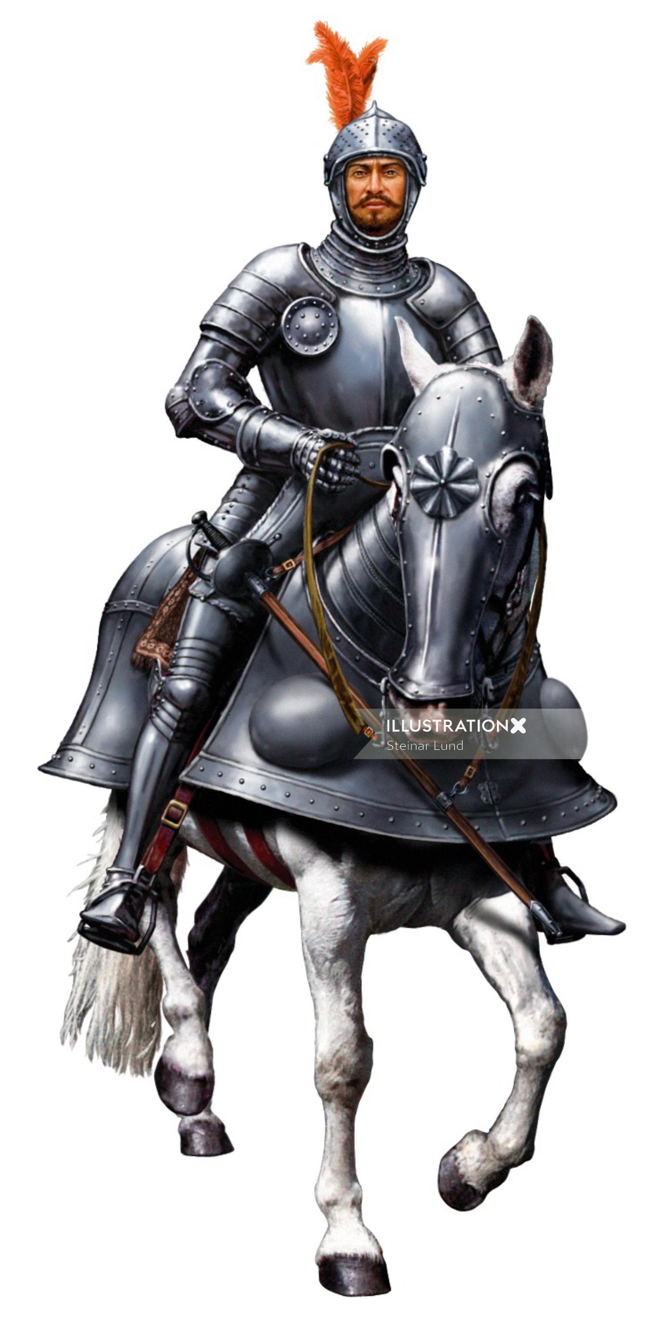 arte realista do cavalo blindado conquistador