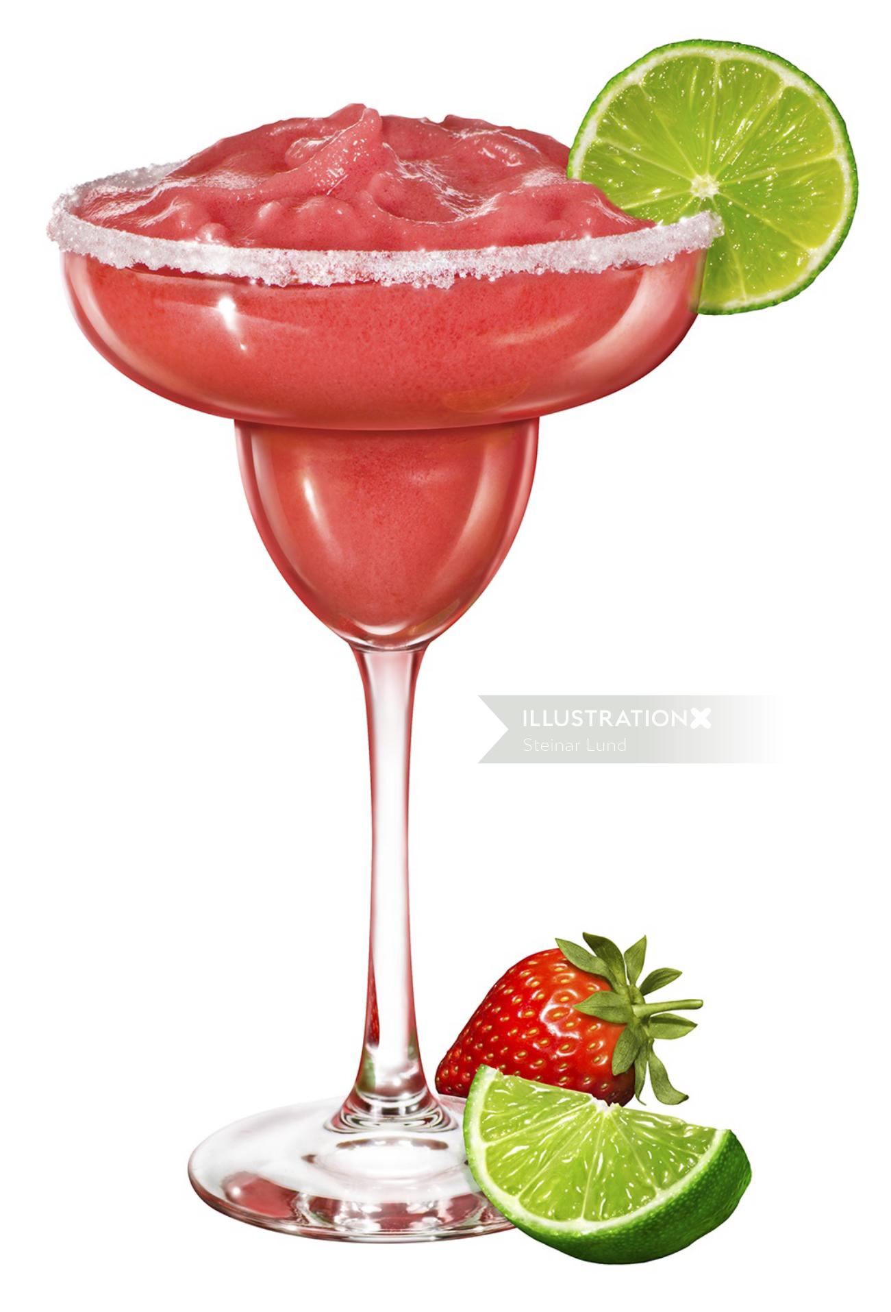 Margarita Cocktail with Lime and Strawberry