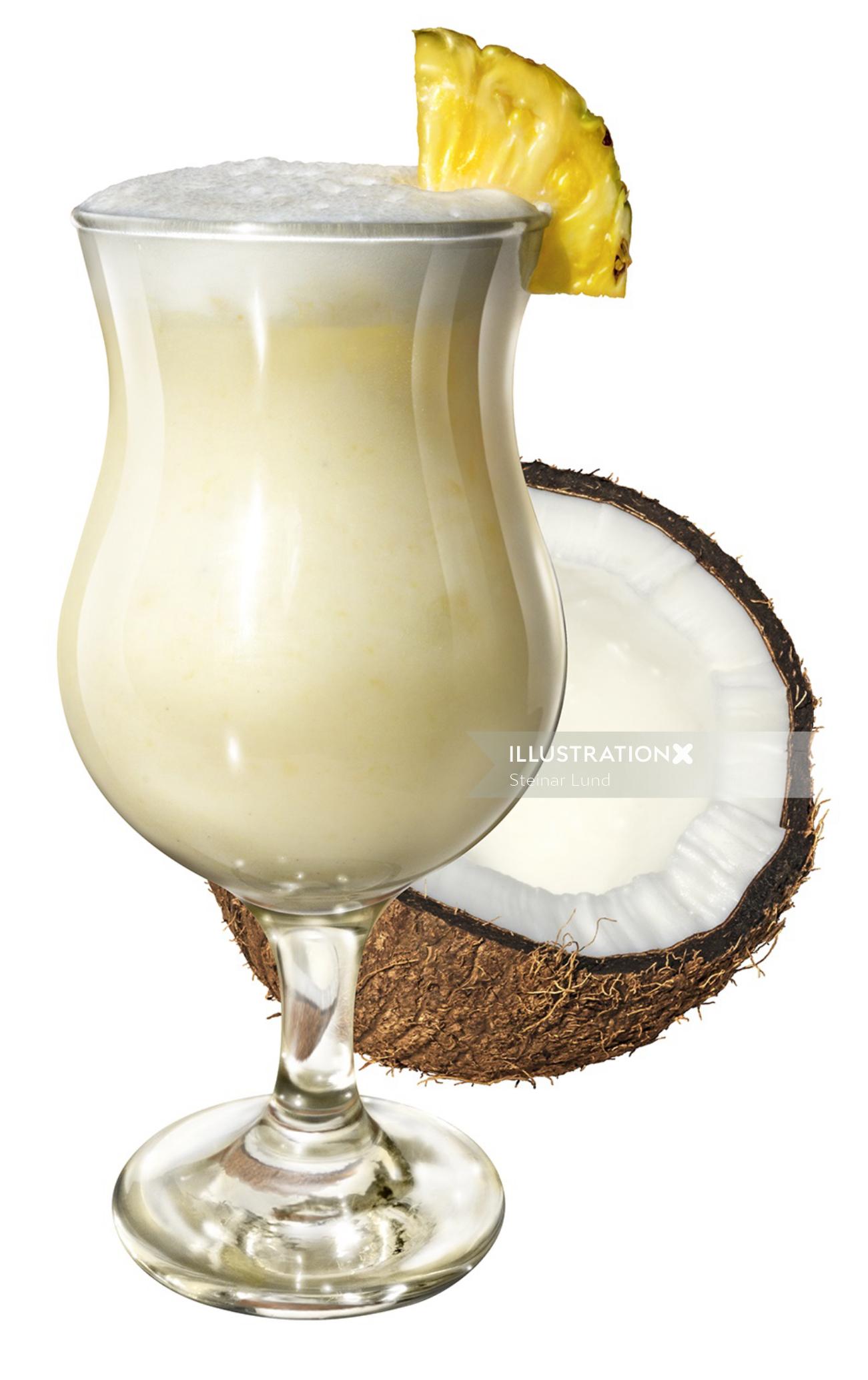 Cóctel de piña colada con coco