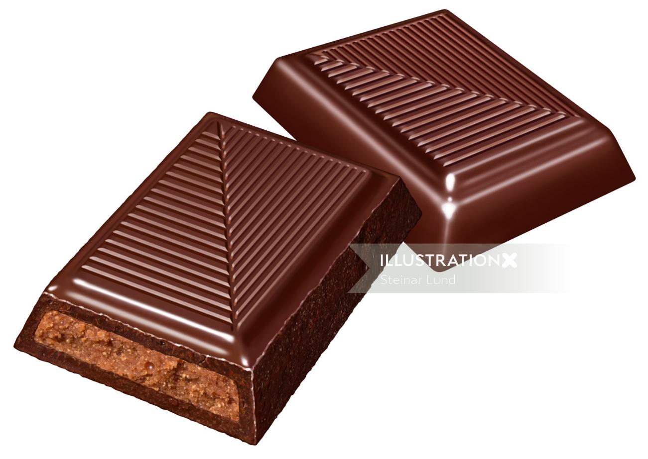 Arte de renderização 3d de pedaços de chocolate