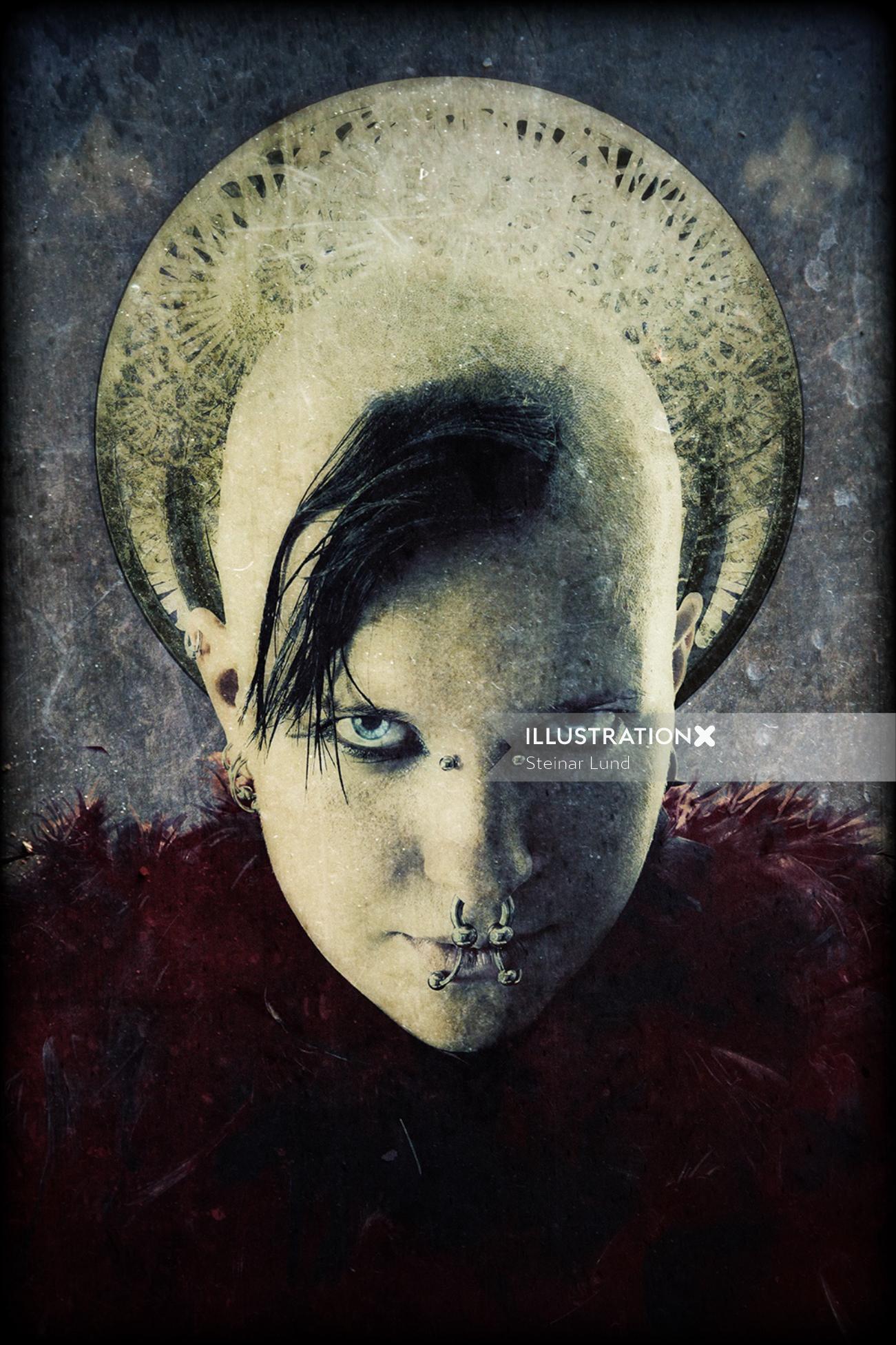 Retrato de uma garota gótica com auréola