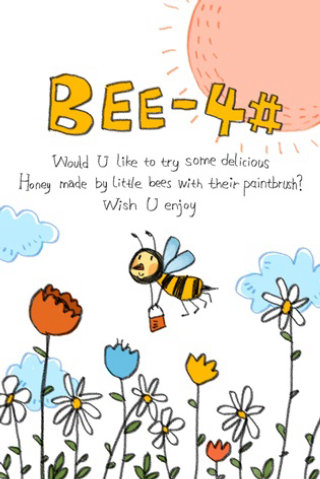 Ilustração feita a lápis de abelha e flores