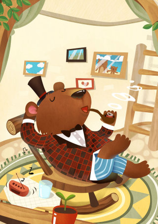 Ilustração infantil urso fumando cachimbo
