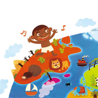 Ilustración infantil fiesta musical en la isla
