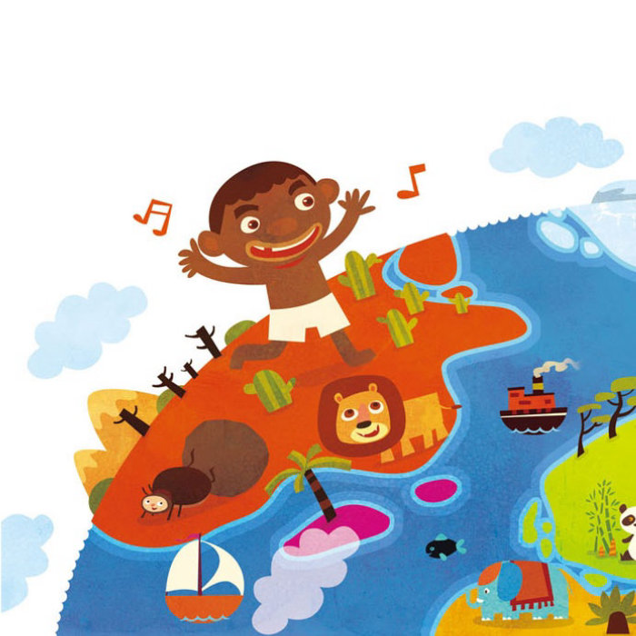 Children Illustration music party on island
