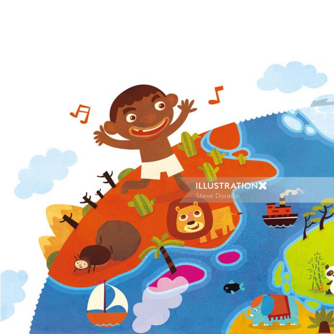 Fiesta de música de ilustración infantil en la isla