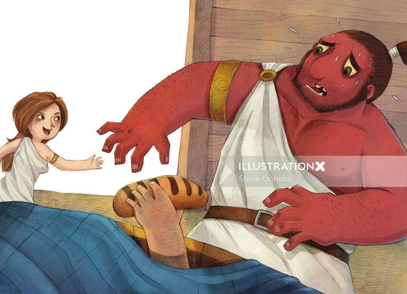 Ilustración infantil robando pan