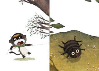 Ilustração infantil macaco e aranha
