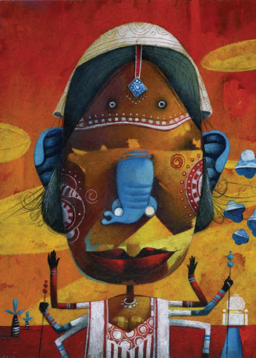 Mujer india pintada con acrílico