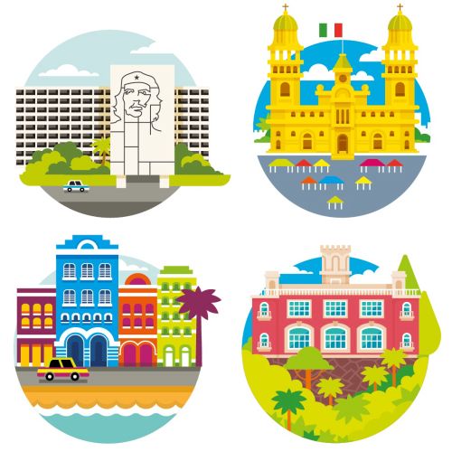 Vector icons of buildings