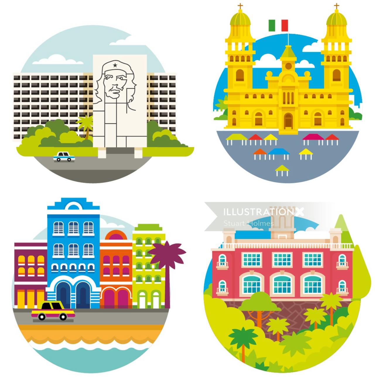 Vector icons of buildings