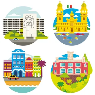 Vector icons of buildings