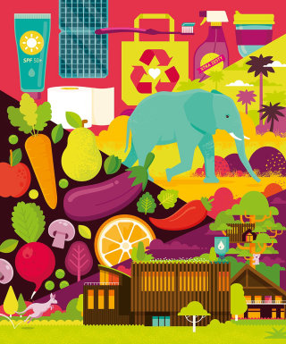 Collage de animales y verduras