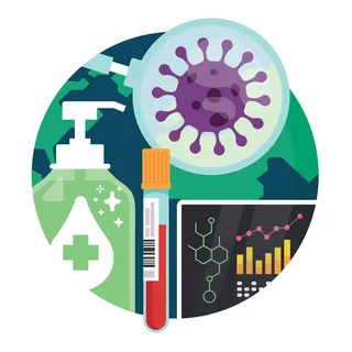 Vector Virus blood sample with sanitizer