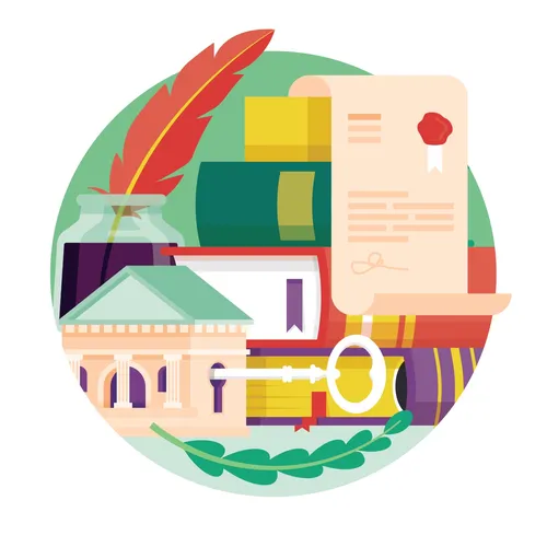 Vector collage of Ink, Letter and building with lock