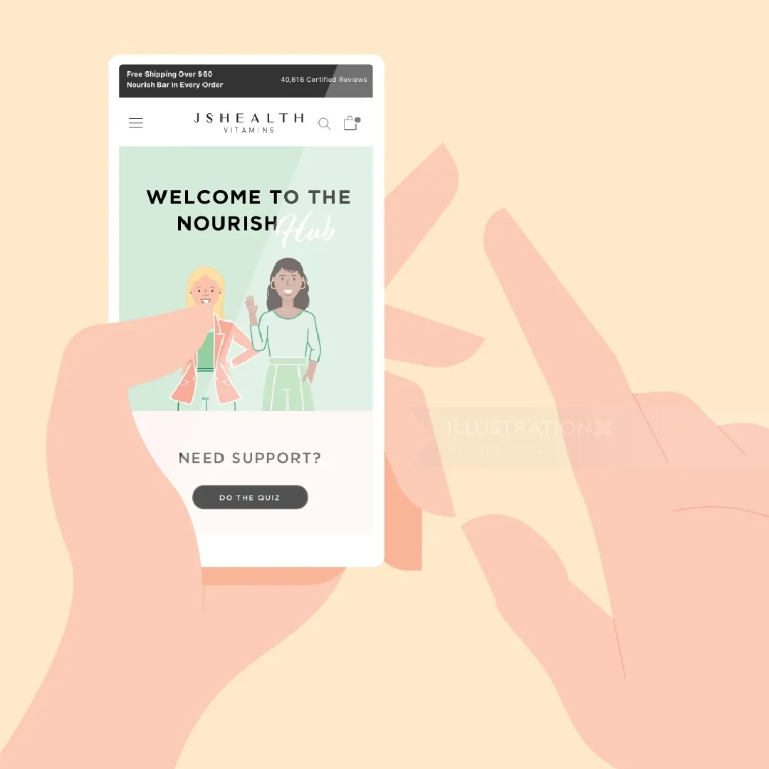 Hand holding a phone showing JSHealth Nourish Hub screen by Stuart Holmes