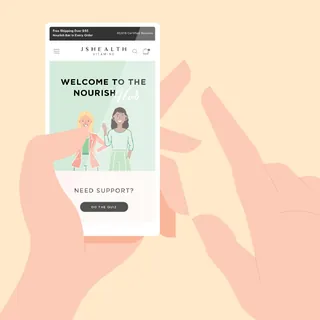 Hand holding a phone showing JSHealth Nourish Hub screen by Stuart Holmes