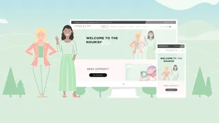 Illustration of women with JSHealth Nourish Hub website, by Stuart Holmes