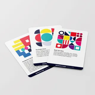 Three colorful abstract design cards from DJ Morgan Page's inspirational deck by Stuart Holmes