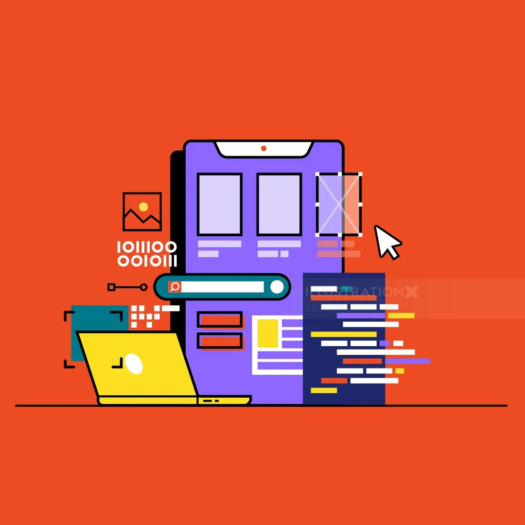 Digital interface and coding elements in vibrant colors by Stuart Holmes
