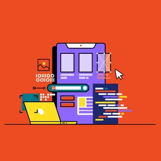 Digital interface and coding elements in vibrant colors by Stuart Holmes