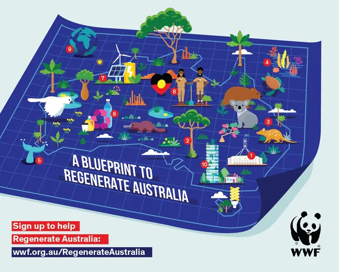 WWF blueprint map showing Australian ecosystems and wildlife by Stuart Holmes