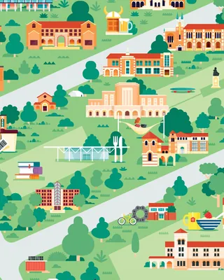 Illustrated interactive map of Rice University campus by Stuart Holmes