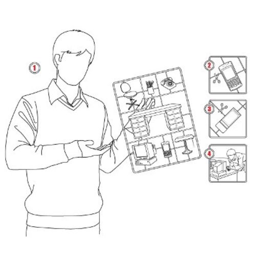 Key line art drawing of a man with a chart in his hand