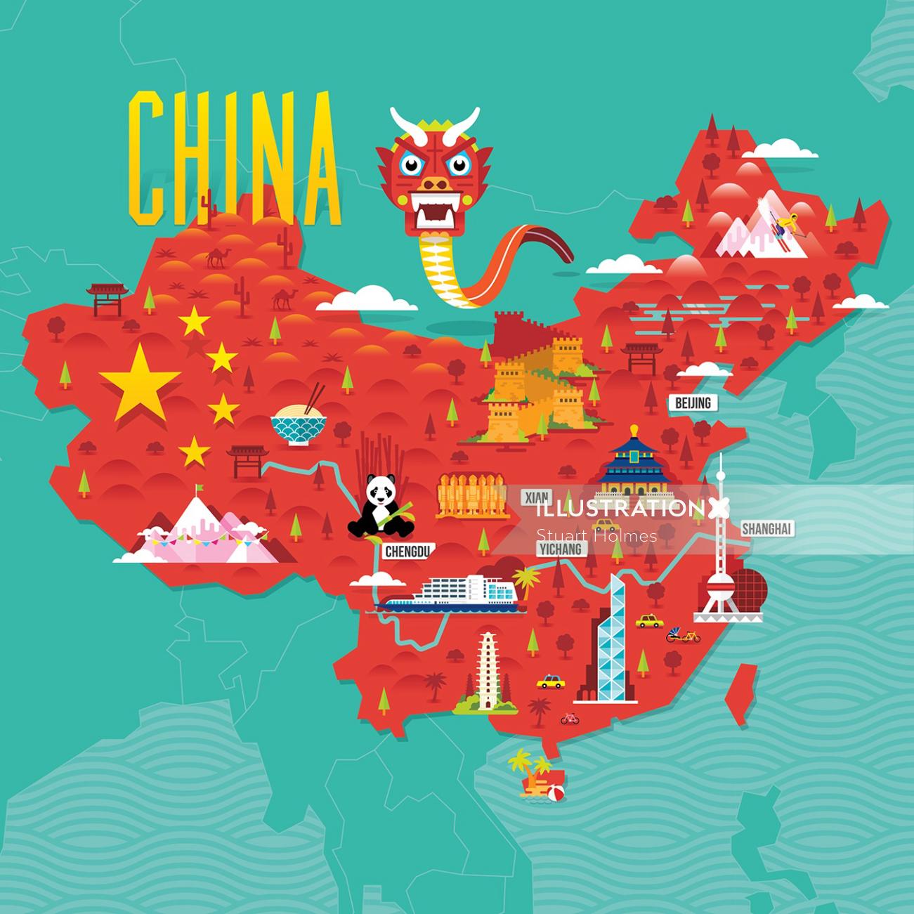 China Tourist Map illustration