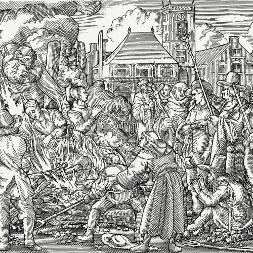 Burning of ‘Witches’ black and white illustration