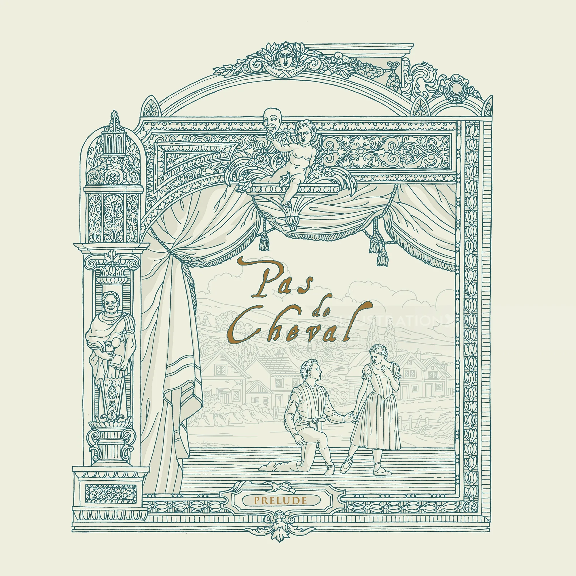 Vintage Pas de Cheval opera label illustration by Studio Duco