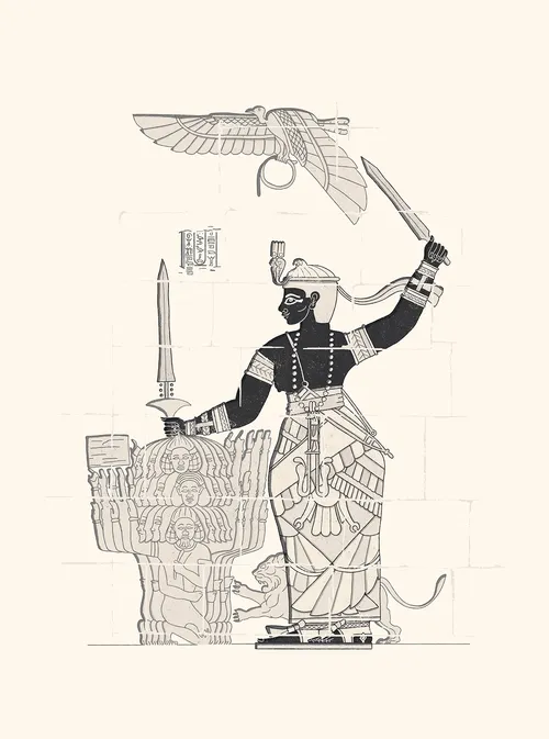 Egypt goddess black and white art