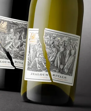 Vintage style Seppelt Jealous Rivals wine label etching by Studio Duco