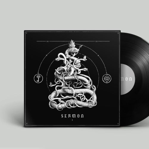 Sermon album cover with a coiled serpent illustration by Studio Duco