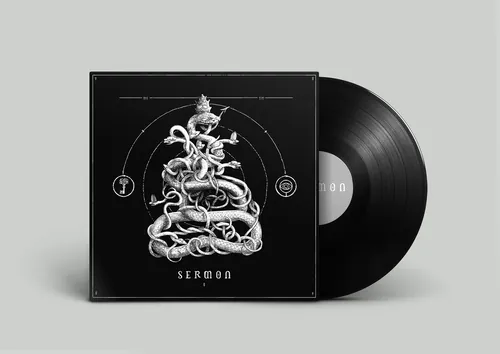 Studio Duco 작가의 coiled serpent 일러스트가 담긴 설교 앨범 표지